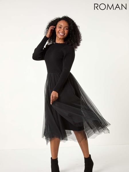 Roman Black Petite Contrast Knit Mesh Dress (AM8581) | € 78