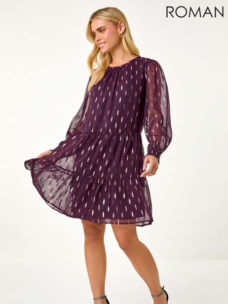 Roman Purple Petite Metallic Jacquard Dress (AM8588) | € 84
