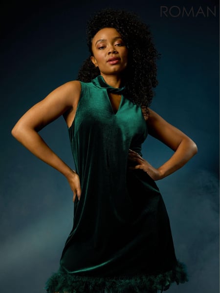Roman Green Petite Velvet Feather Hem Dress (AM8593) | € 109