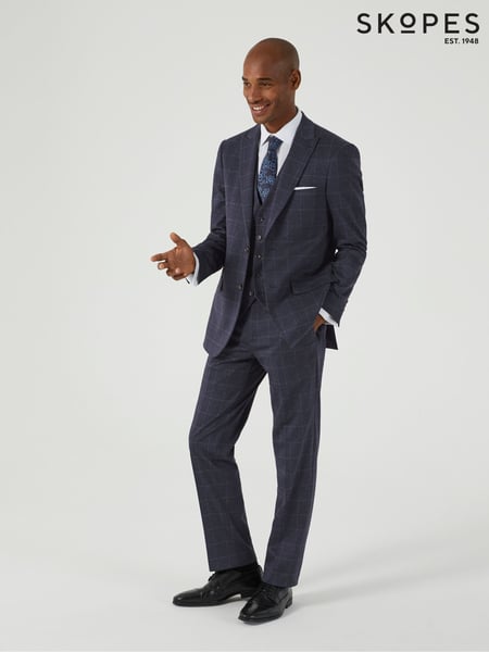 Skopes Blue Tailored Fit Thoresby Ultimate Comfort Check Suit Trousers (AM8706) | € 101