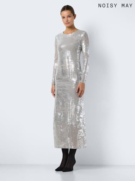 NOISY MAY Silver Long Sleeve Mesh Maxi Party Dress (AM8788) | € 28