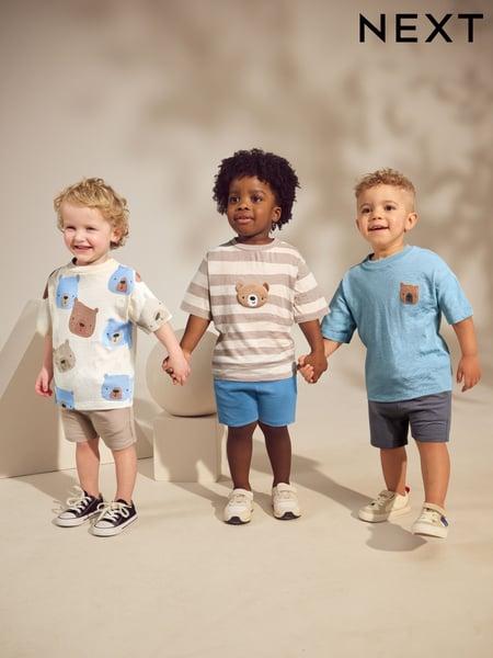 Neutral Padded Bear 100% Cotton Short Sleeve T-Shirts & Shorts Set 3 Pack (3mths-7yrs) (AM8894) | € 43 - € 48