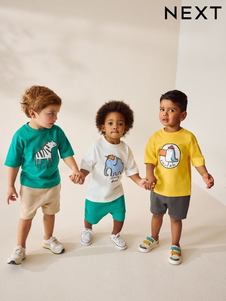 Multi Safari 100% Cotton Short Sleeve T-Shirts & Shorts Set 3 Pack (3mths-7yrs) (AM8898) | € 40 - € 45