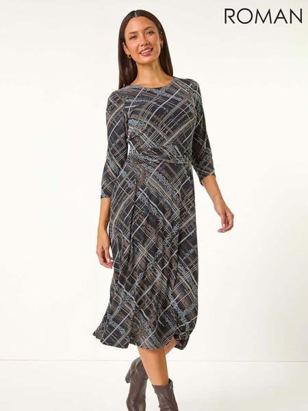 Roman Brown Abstract Linear Dress (AM9451) | € 70