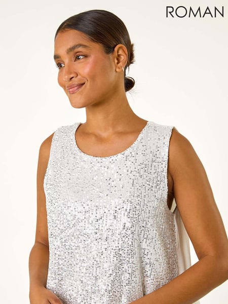 Roman Metallic Split Back Sequin Top (AM9666) | € 62