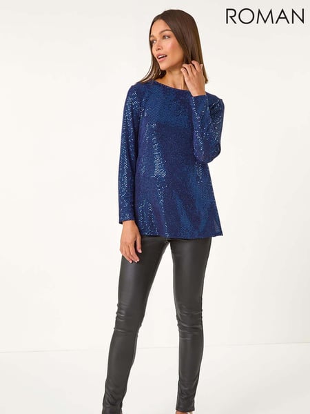 Roman Blue Shimmer Cowl Back Tunic (AM9735) | € 70