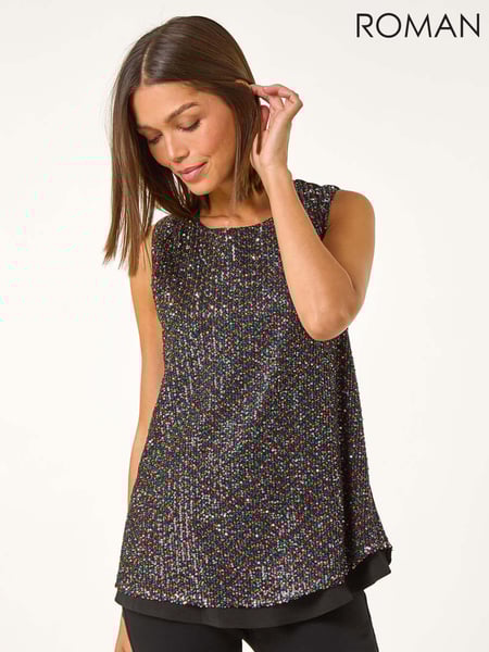 Roman Black Split Back Sequin Top (AM9739) | € 62