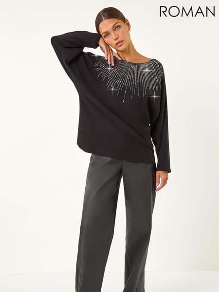 Roman Black Rhinestone Detail Knit Jumper (AM9751) | € 62