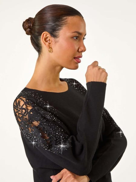 Roman Black Diamante Sleeve Knit Jumper (AM9811) | € 62