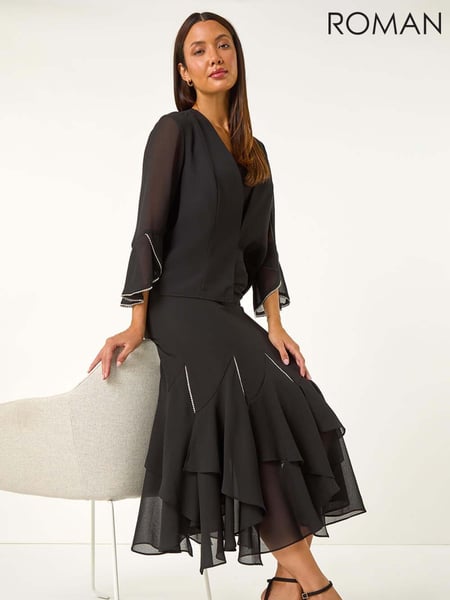 Roman Black Diamante Detail Ruffle Skirt (AM9815) | € 94