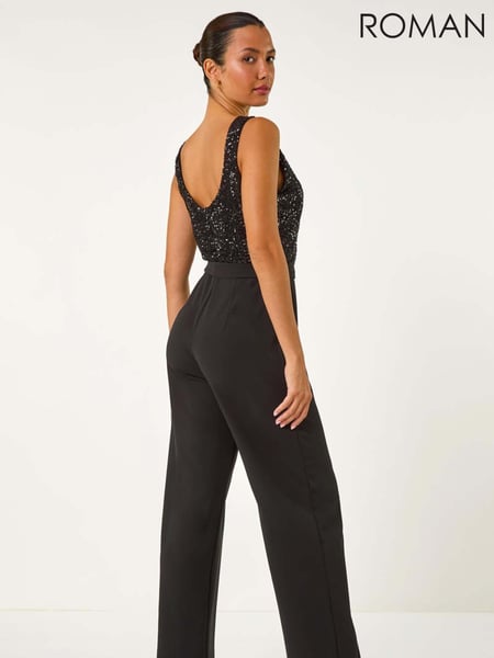 Roman Black Contrast Sequin Bodice Jumpsuit (AM9818) | € 97