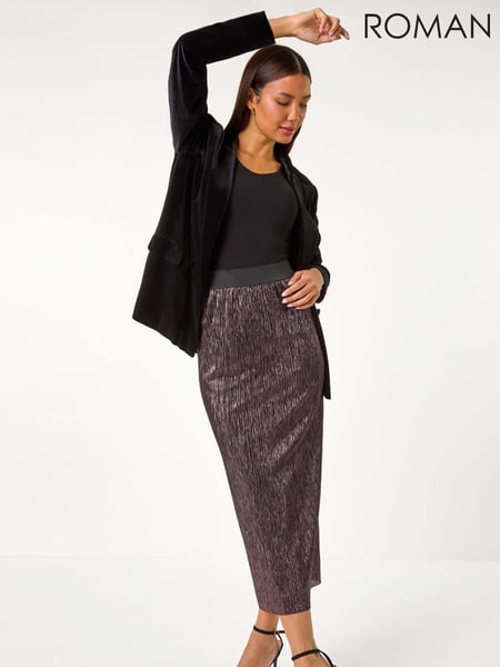 Roman Pink Foil Plisse Pleated Pencil Skirt (AM9824) | € 59