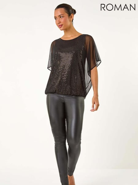 Roman Metallic Sparkle Mesh Stretch Overlay Top (AM9829) | € 59