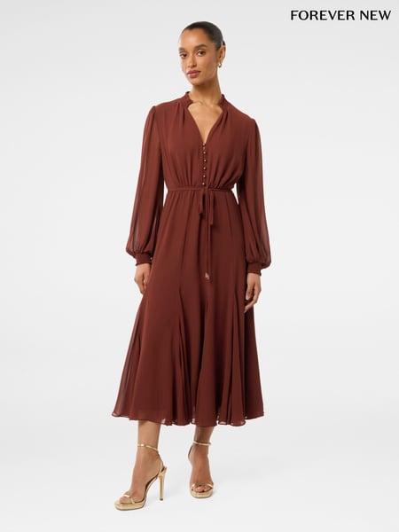 Forever New Red Cassidy Petite Shirred Neck Midi Dress (AM9933) | € 93