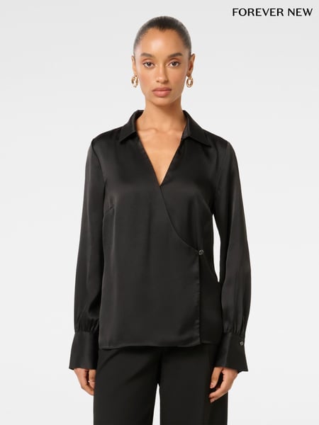 Forever New Black Minnie Petite Wrap Shirt (AM9939) | € 39