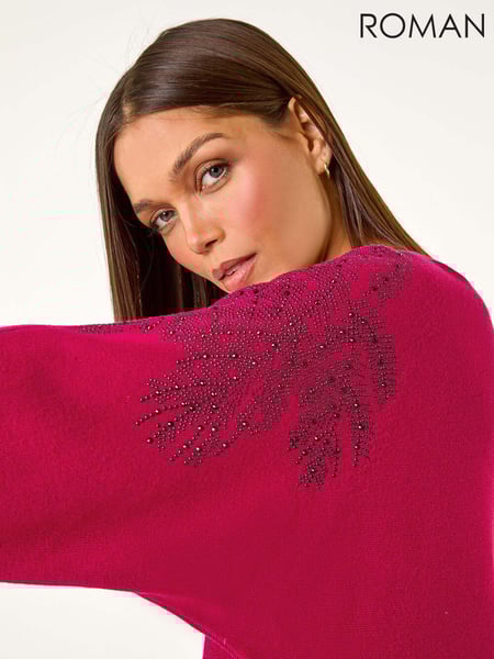 Roman Pink Leaf Hotfix Batwing Knit Jumper (AM9942) | € 62