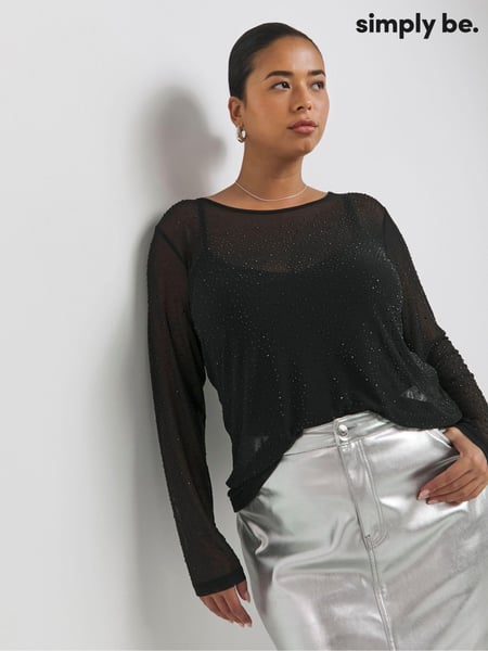 Simply Be Black Hot Fix Mesh Top (AM9972) | € 28