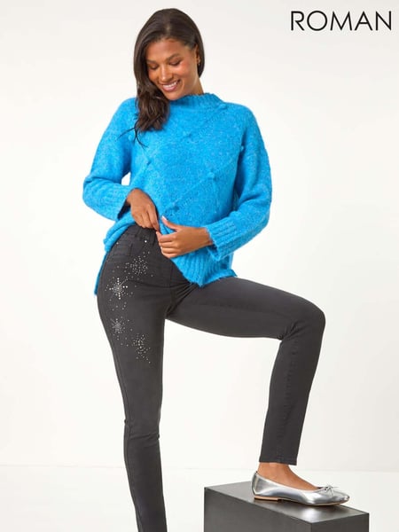 Roman Grey Shimmer Hotfix and Stud Detail Denim Leggings (AN1216) | € 55