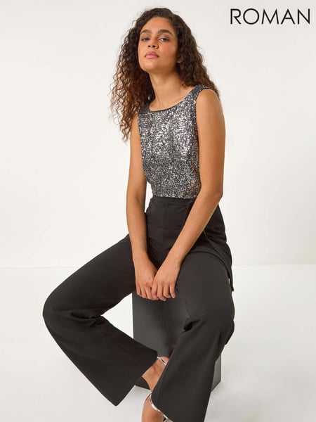 Roman Metallic Contrast Sequin Bodice Jumpsuit (AN1440) | € 97