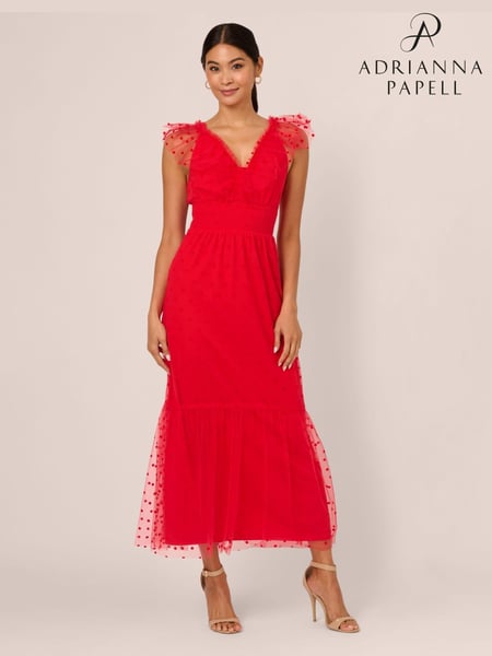 Adrianna Papell Red Dot Tulle Ruffle Dress (AN1644) | € 124