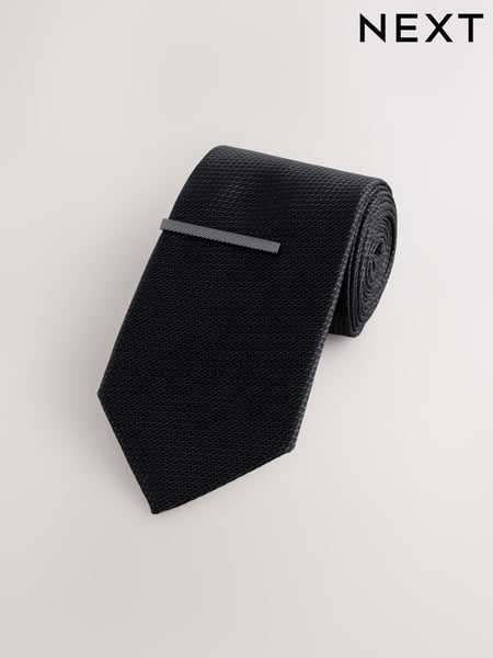 Black Textured Tie with Tie Clip (AN1662) | € 21