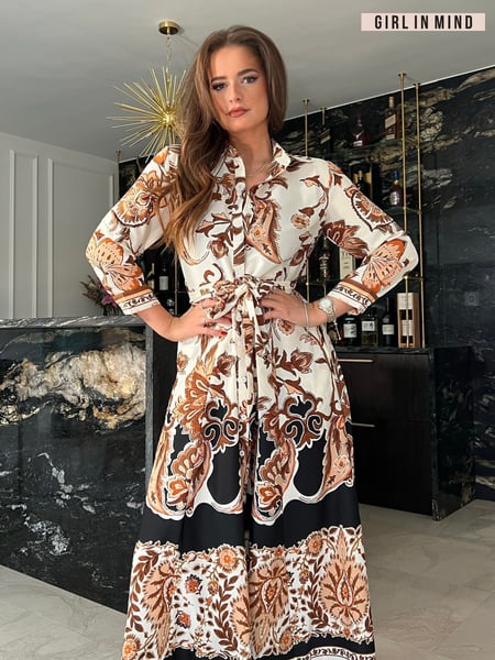 Girl In Mind Brown Angela Tie Front Shirt Dress (AN1758) | € 40