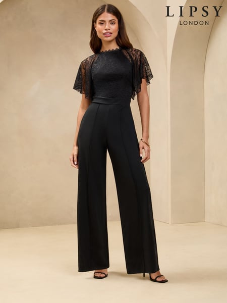 Lipsy Black Short Sleeve Lace Jumpsuit (AN1810) | € 101
