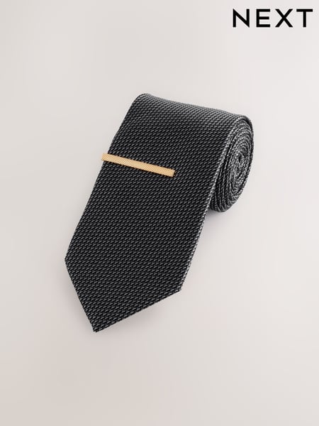 Grey Textured Tie with Tie Clip (AN2146) | € 21