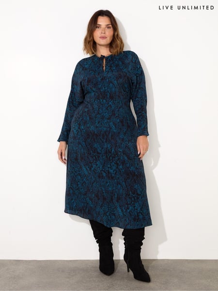 Live Unlimited Blue Curve Snake Effect Print Tie Front Dress (AN2192) | € 69