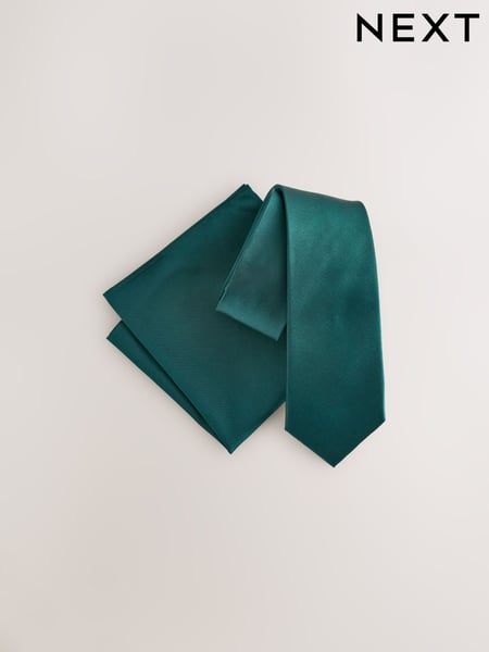 Forest Green Silk Tie And Pocket Square Set (AN2276) | € 42