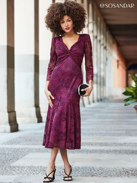 Sosandar Red Lace Twist Front Midi Dress (AN2419) | € 66