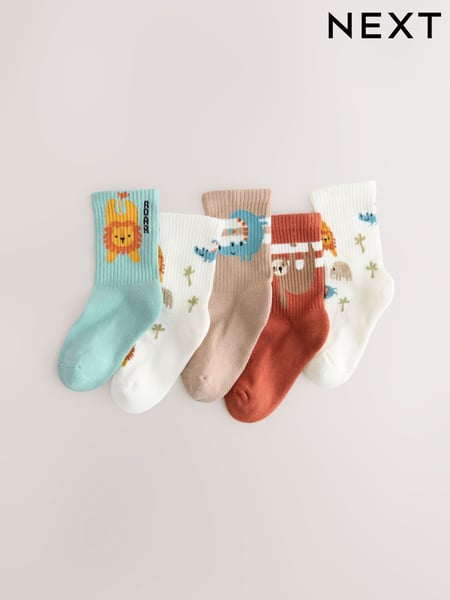 Teal/Brown Safari Animals Print Rich Socks 5 Pack (AN2443) | € 10 - € 11