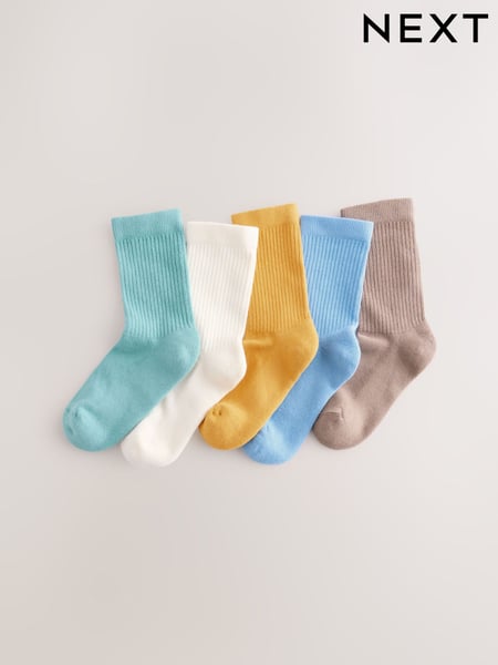 Muted Blue/Ecru/Ochre Ribbed Socks 5 Pack (AN2527) | € 10 - € 13
