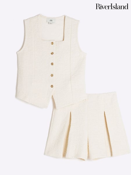 River Island Cream Girls Cream Textured 100% Cotton Waistcoat Set (AN2606) | € 41