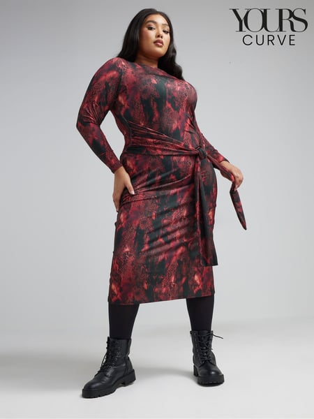 Yours Curve Black Limited Snake Tie Front Dress (AN2621) | € 64