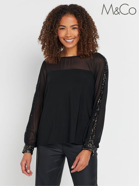 M&Co Black Sequin Sleeve Detail Blouse (AN2663) | € 25