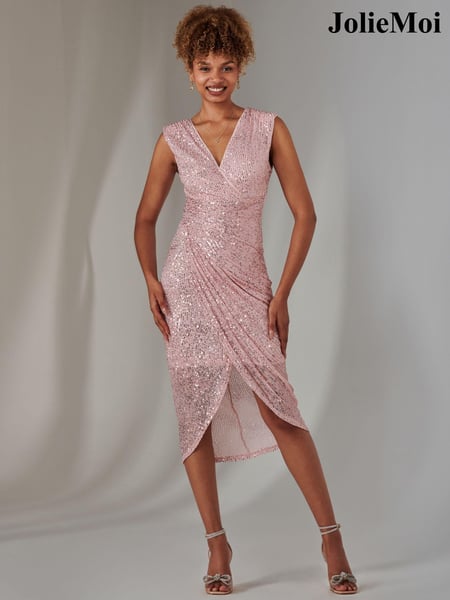 Jolie Moi Pink Plain Wrap Mesh Maxi Dress (AN3003) | € 123