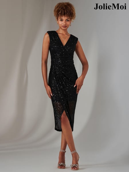 Jolie Moi Black Plain Wrap Mesh Maxi Dress (AN3005) | € 123