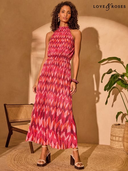 Love & Roses Red Mesh Midaxi Halterneck Dress (AN3064) | € 87