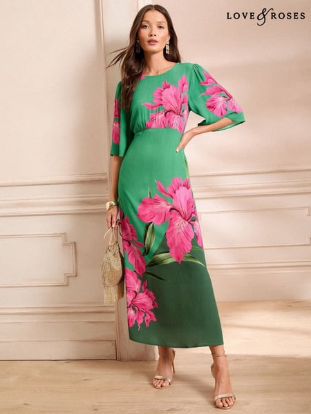 Love & Roses Green Floral Printed Crew Neck Angel Sleeve Midaxi Dress (AN3143) | € 119