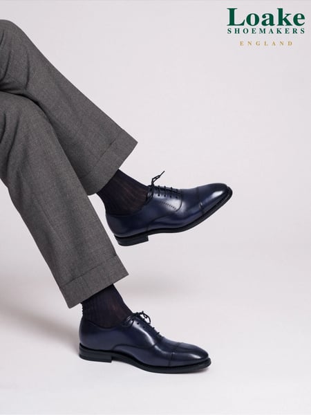 Loake Blue Handpainted Calf Leather Blind Seam Oxford Toe Cap Shoes with A Rubber Sole (AN3262) | € 310