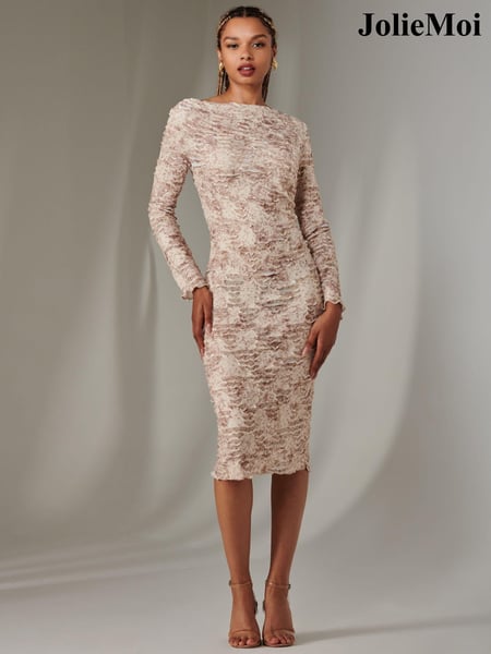 Jolie Moi dark brown Long Sleeve Textured Midi Dress (AN3273) | € 86