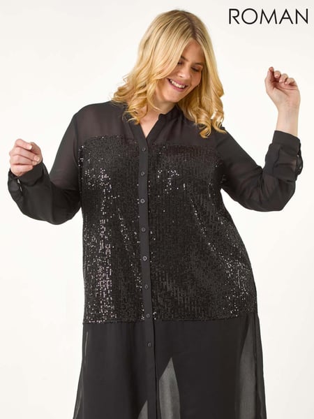 Roman Black Curve Sequin V-Neck Chiffon Blouse (AN3677) | € 86