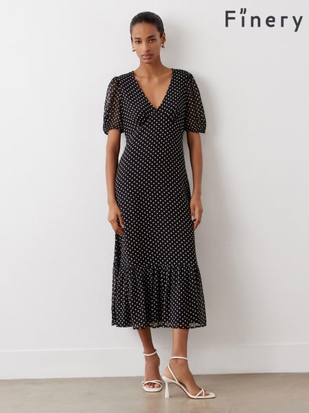 Finery Black Loretta Polka Dot Chiffon Midi Dress (AN3702) | € 92