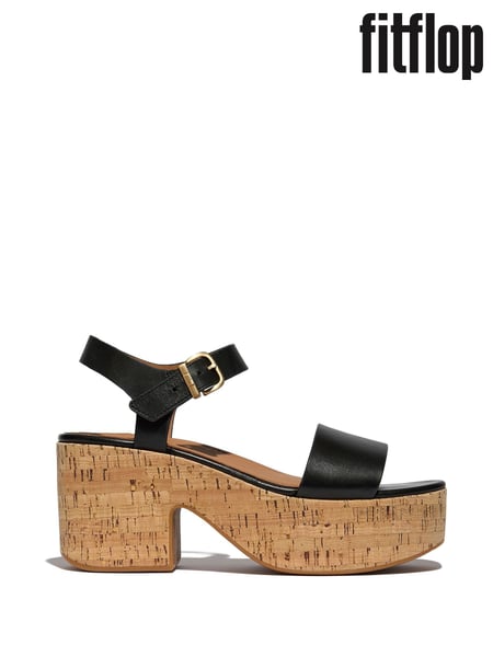 FitFlop Platfforms Leather Cork Heeled Ankle Strap Black Sandals (AN4057) | € 195