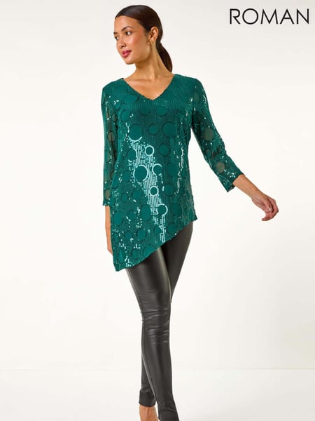 Roman Green Circle Sequin Asymmetric Top (AN4160) | € 66