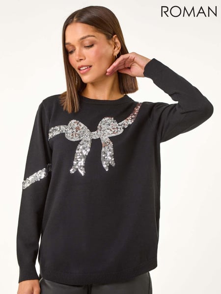 Roman Black Bow Sequin Detail Knit Jumper (AN4168) | € 66