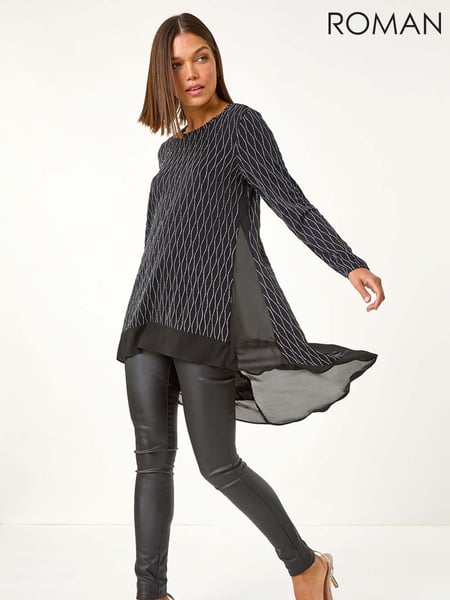 Roman Metallic Print Chiffon Hem Stretch Top (AN4177) | € 62