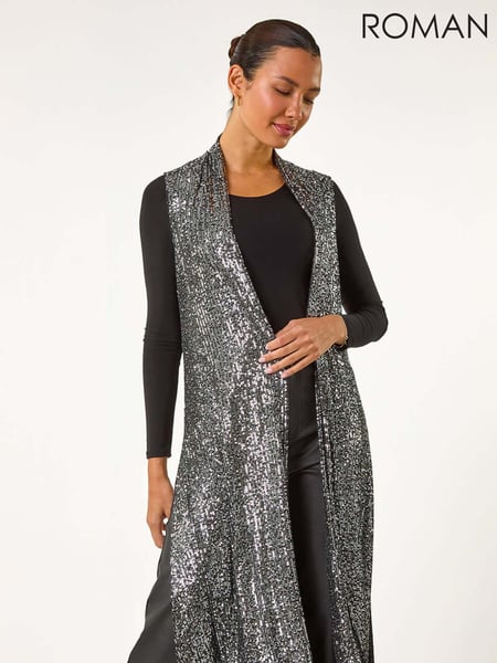 Roman Metallic Sequin Longline Stretch Cardigan (AN4179) | € 70