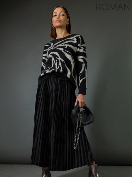 Roman Black Velvet Pleated Midi Skirt (AN4183) | € 62